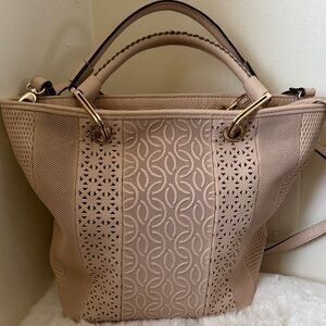 Plinio Visona Nude Italian Leather Laser Cut Shopper
